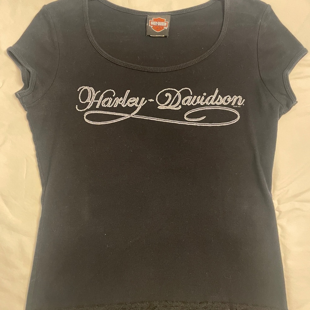 Vintage Harley-Davidson Women’s Tee Rhinestone Front . Made in USA